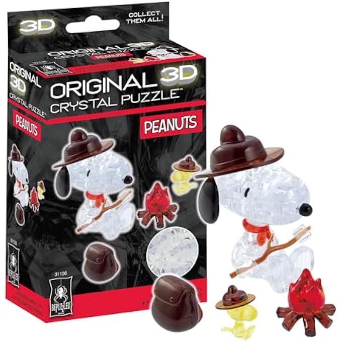 PEANUTS SNOOPY CAMPFIRE ORIGINAL 3D CRYSTAL PUZZLE, PERFECT FOR PUZZLERS AGES 12 AND UP, CHALLENGING TO COMPLETE AND BEAUTIFUL TO DISPLAY, COLLECT THEM ALL - Image 1